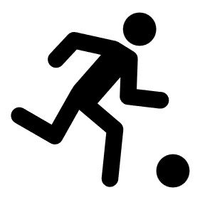 Ícono de una persona pateando una pelota en alución a la beca deportiva